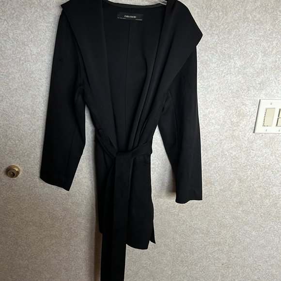 Zara basic black faux suede belted jacket blazer with hood size large - Picture 1 of 5